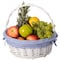 Wickerwise White Round Willow Gift Basket with Blue and White Gingham Liner and Sturdy Foldable Handles, Medium QI004620.BL.M - alternate 1